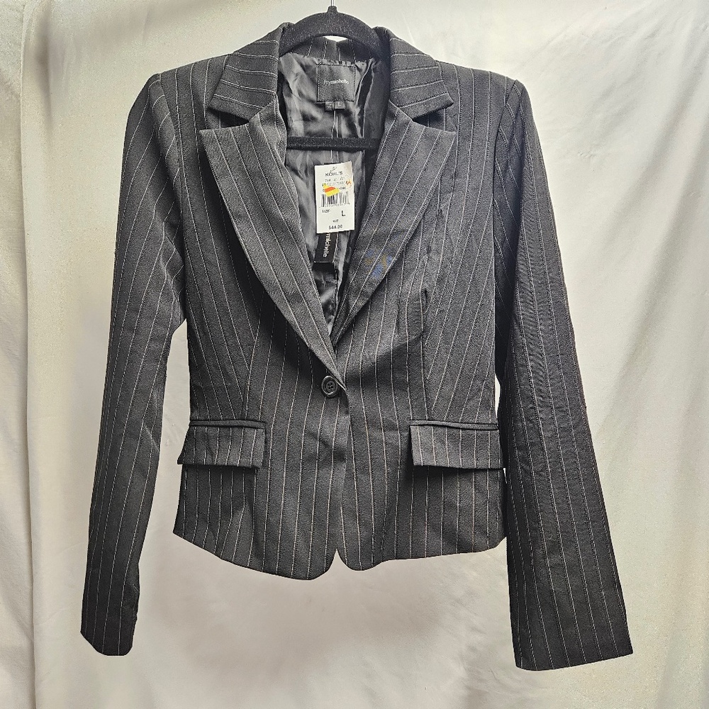 MyMichelle juniors Large black pin stripe blazer jacket button down office NWT